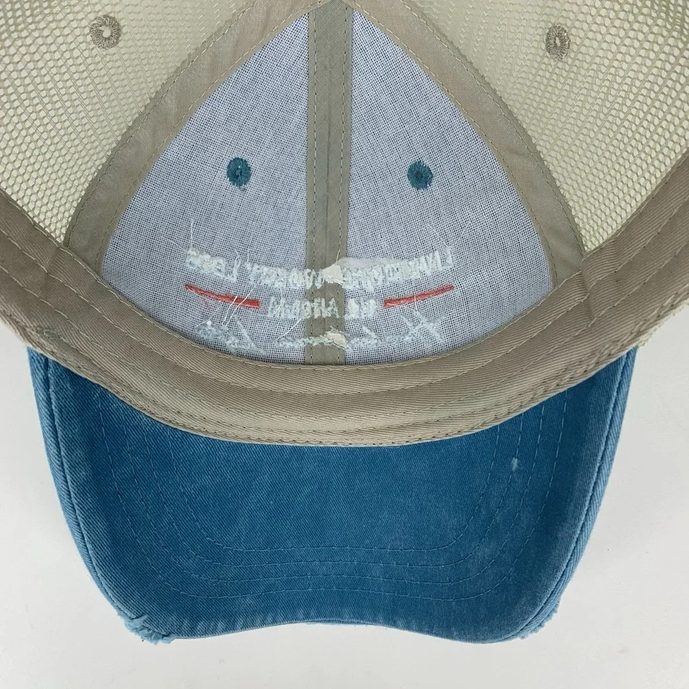 Hochatown Life Oklahoma Hat Blue Distressed Adjustable Snap Mesh Baseball Cap